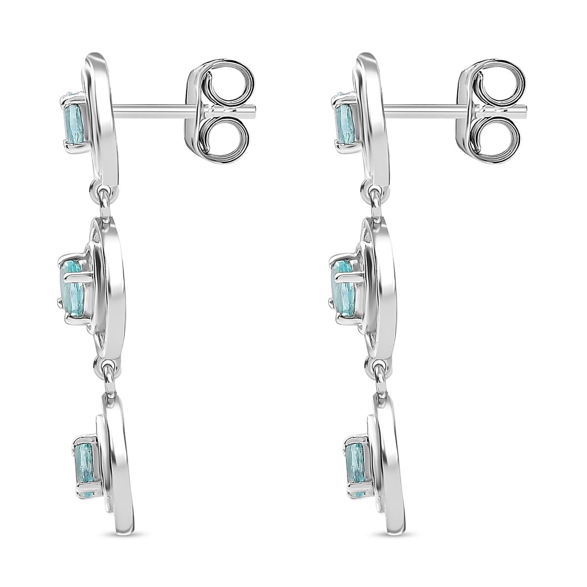 Lagoon Apatite Dangling Earring With Push Back in Rhodium Overlay Sterling Silver 1.16 Ct. 7965236 5