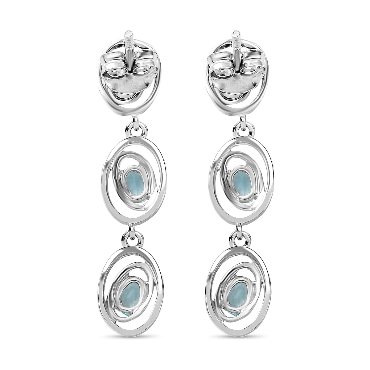 Lagoon Apatite Dangling Earring With Push Back in Rhodium Overlay Sterling Silver 1.16 Ct. 7965236 6