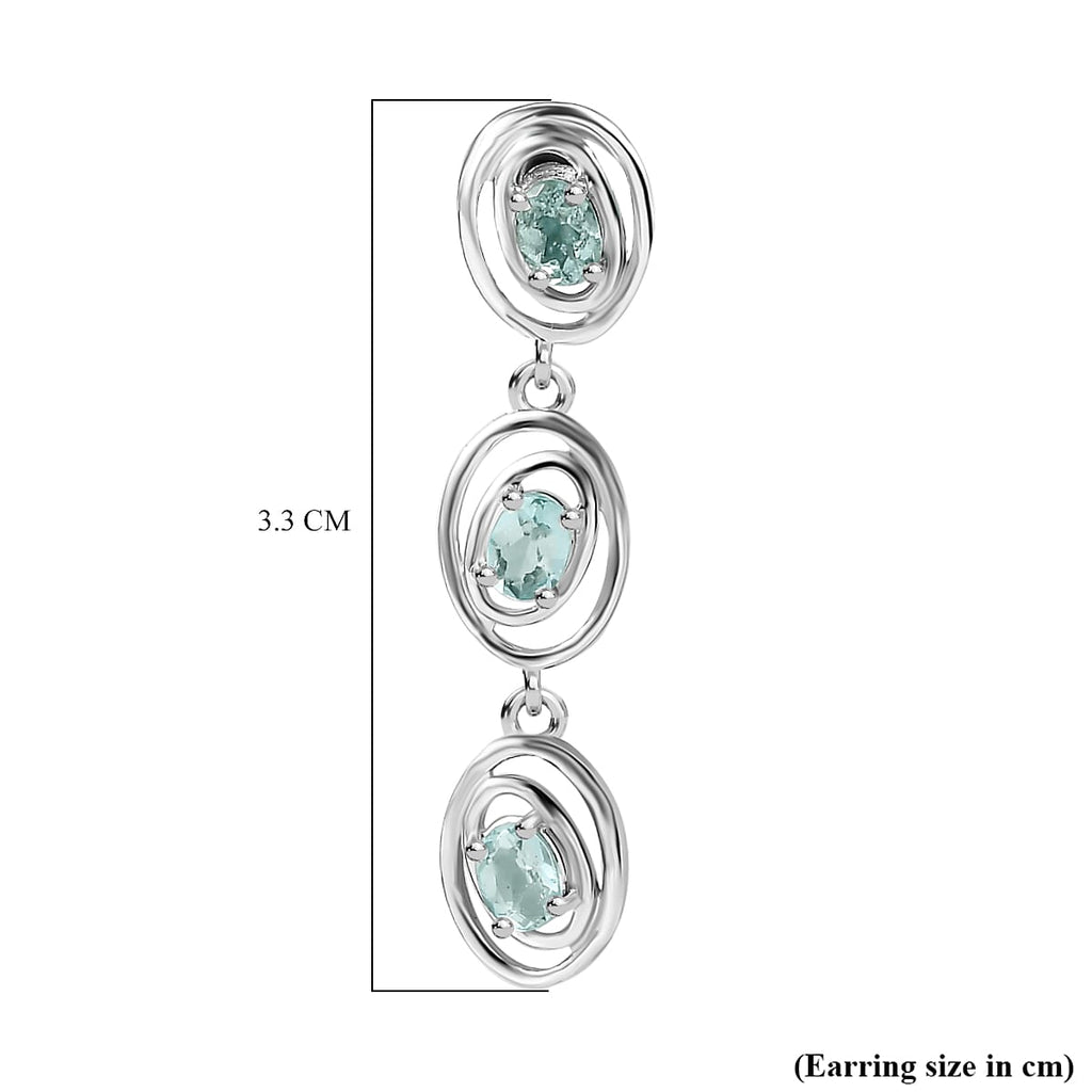 Lagoon Apatite Dangling Earring With Push Back in Rhodium Overlay Sterling Silver 1.16 Ct.