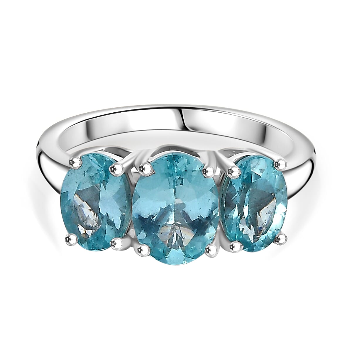 Lagoon Apatite 3-Stone Ring in Rhodium Overlay Sterling Silver 2.64 Cts. 7970042 0