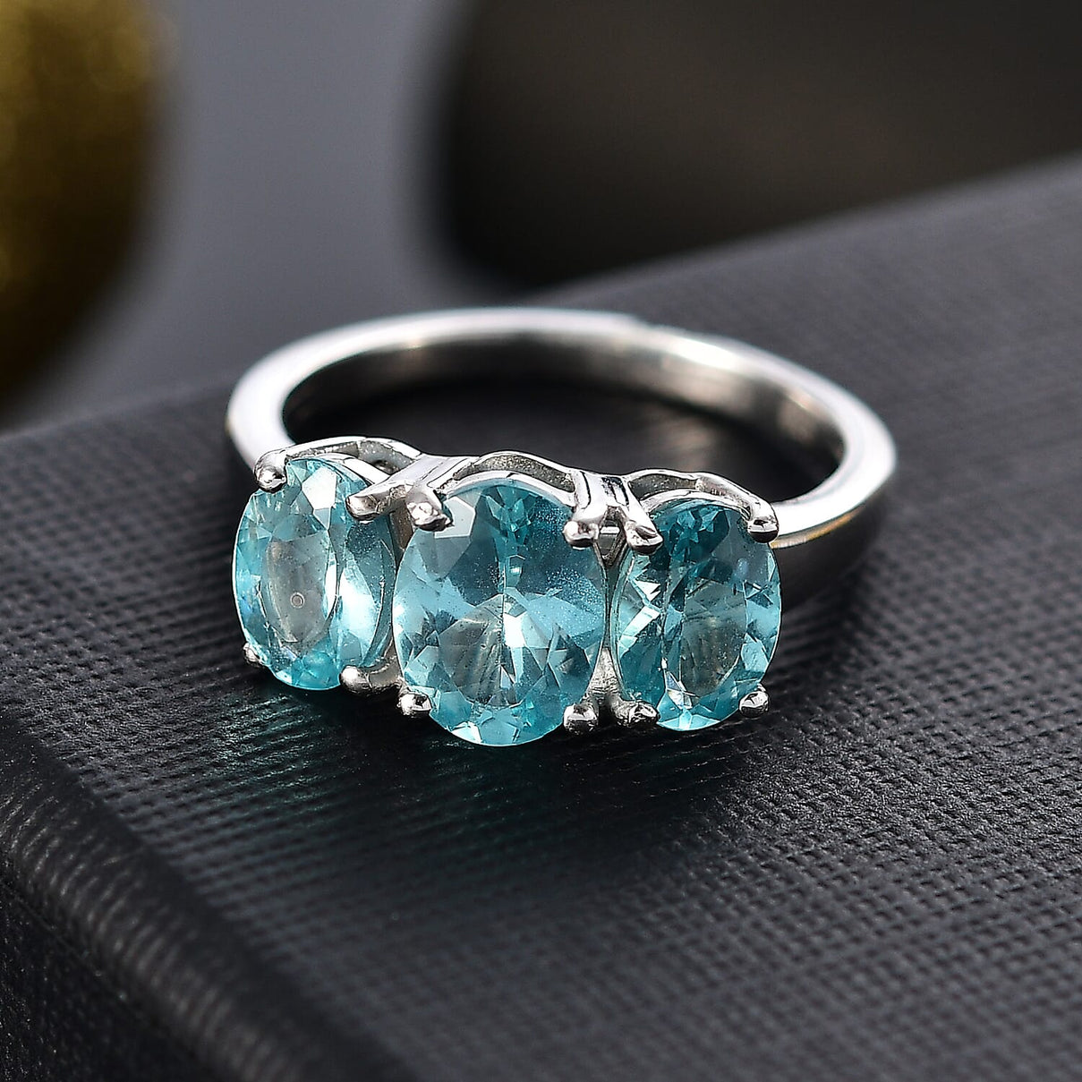 Lagoon Apatite 3-Stone Ring in Rhodium Overlay Sterling Silver 2.64 Cts. 7970042 2