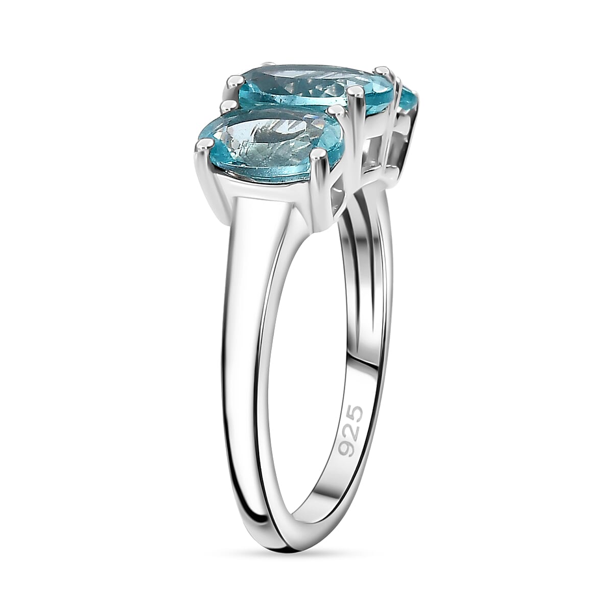 Lagoon Apatite 3-Stone Ring in Rhodium Overlay Sterling Silver 2.64 Cts. 7970042 4