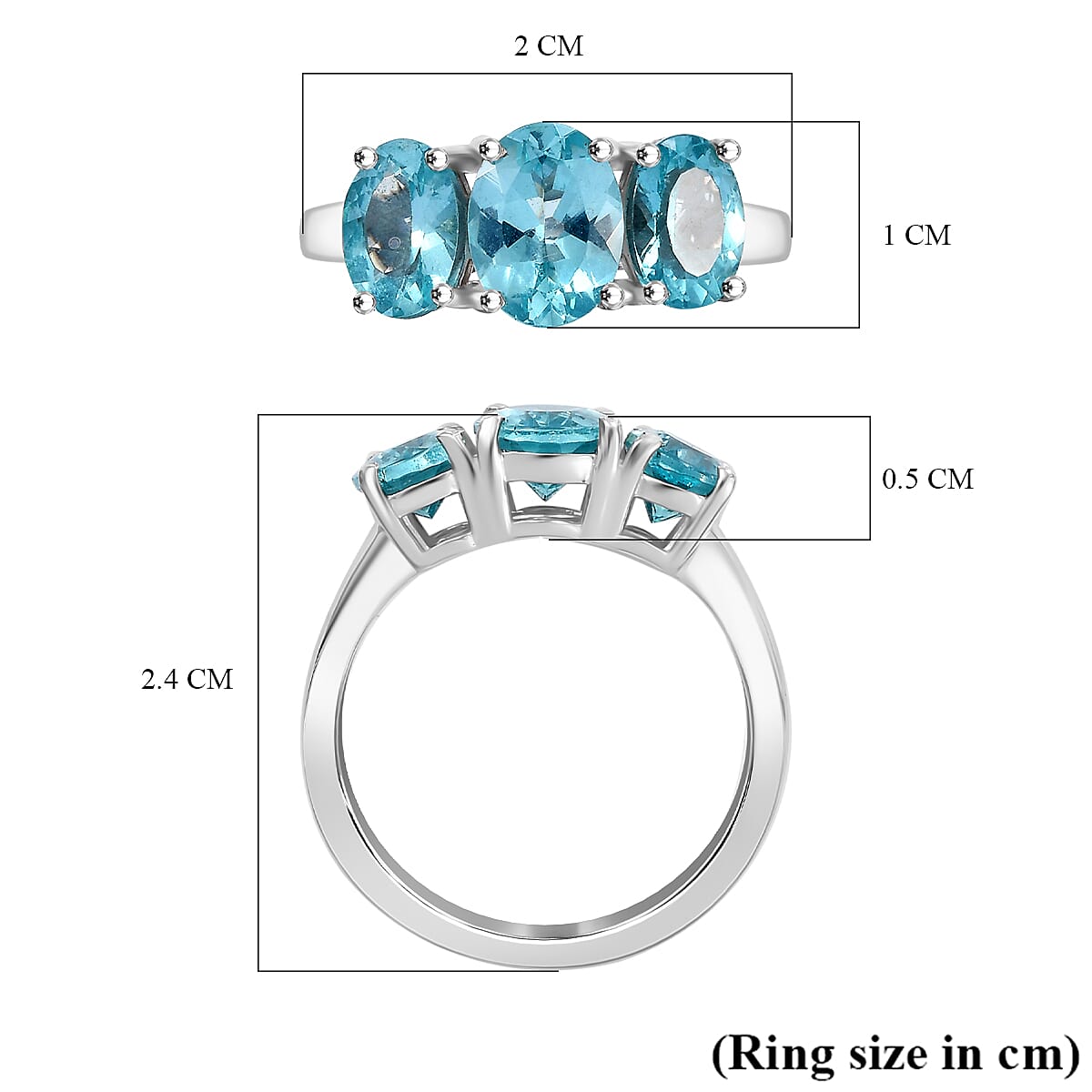 Lagoon Apatite 3-Stone Ring in Rhodium Overlay Sterling Silver 2.64 Cts. 7970042 6
