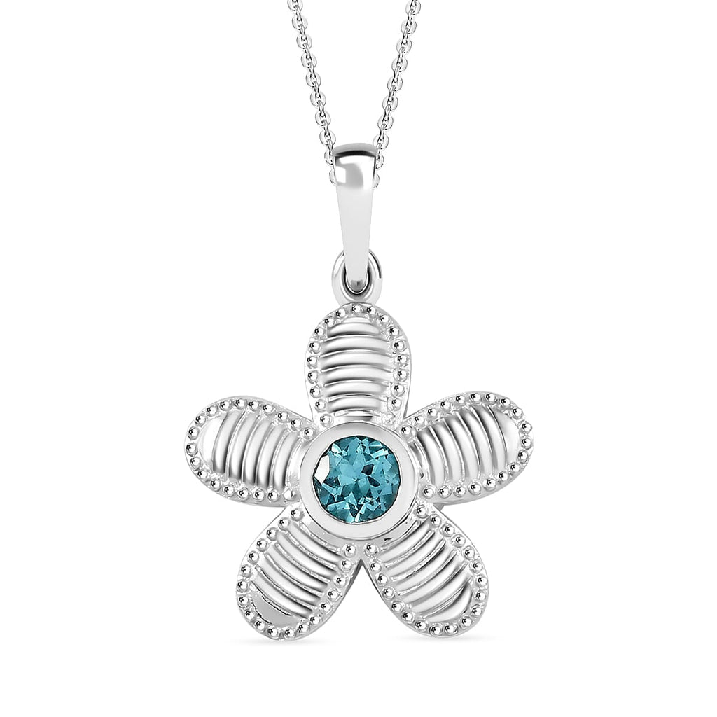 Lagoon Apatite Pendant with Chain (Size - 20) in Rhodium Overlay Sterling Silver