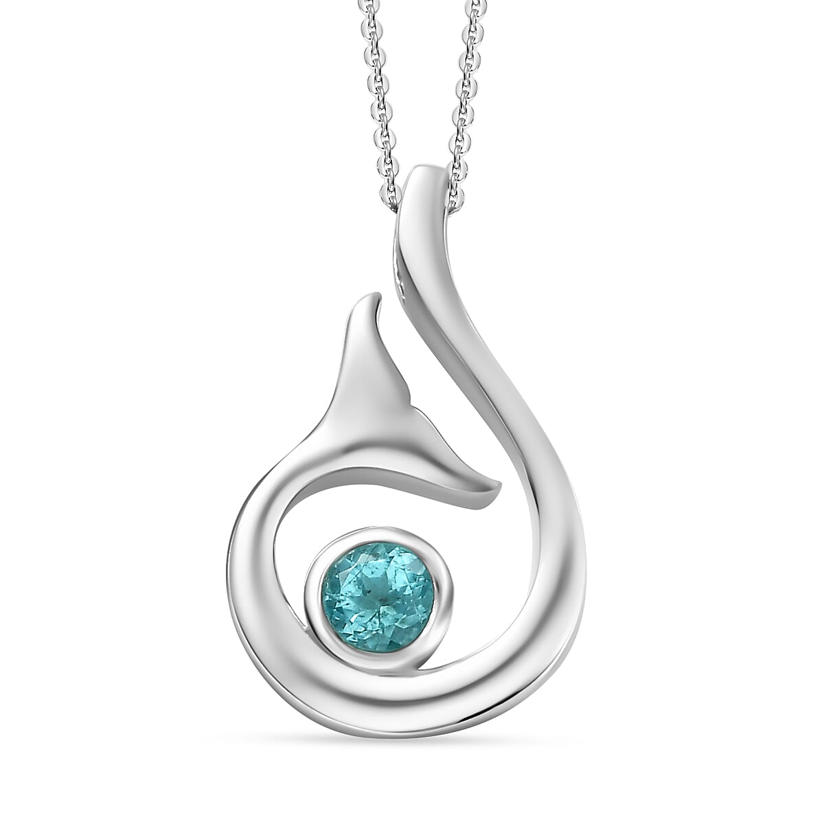 Lagoon Apatite Pendant with Chain (Size - 20) in Rhodium Overlay Sterling Silver 4324678 0