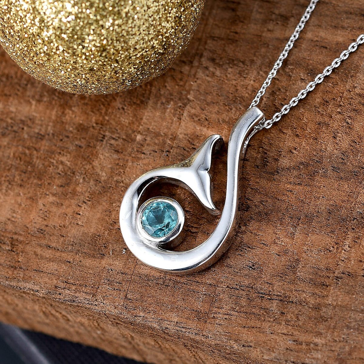 Lagoon Apatite Pendant with Chain (Size - 20) in Rhodium Overlay Sterling Silver 4324678 1