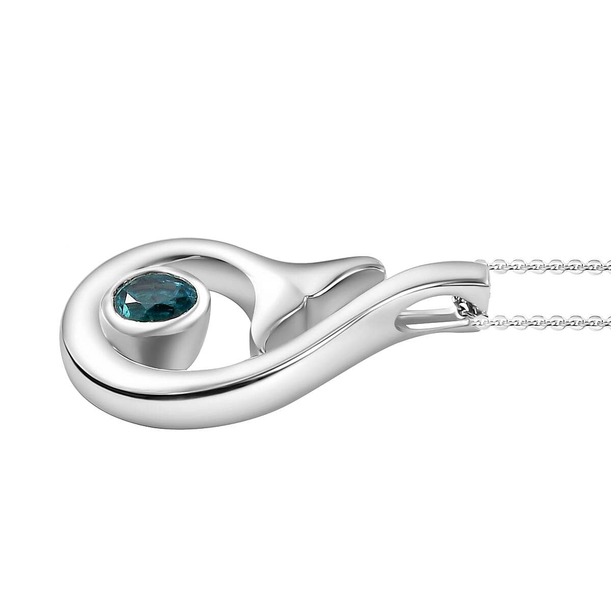 Lagoon Apatite Pendant with Chain (Size - 20) in Rhodium Overlay Sterling Silver 4324678 3