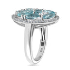 Blue Lagoon Apatite & White Zircon Cluster Ring in Rhodium Overlay Sterling Silver 4.64 Ct.