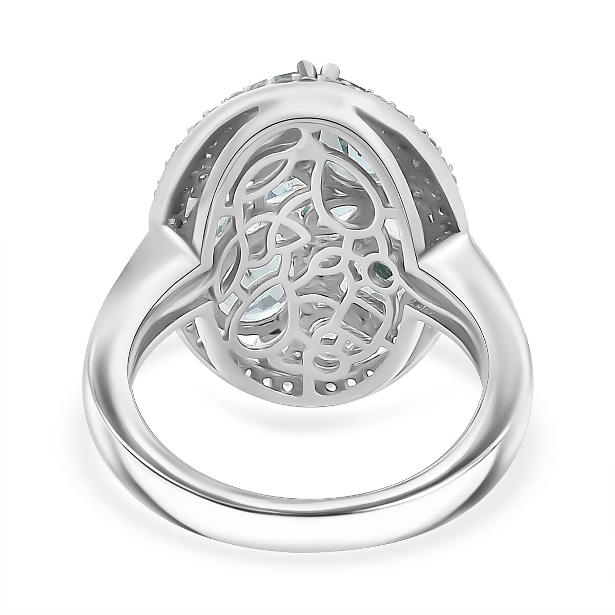 Blue Lagoon Apatite &amp; White Zircon Cluster Ring in Rhodium Overlay Sterling Silver 4.64 Ct. 7934806 5