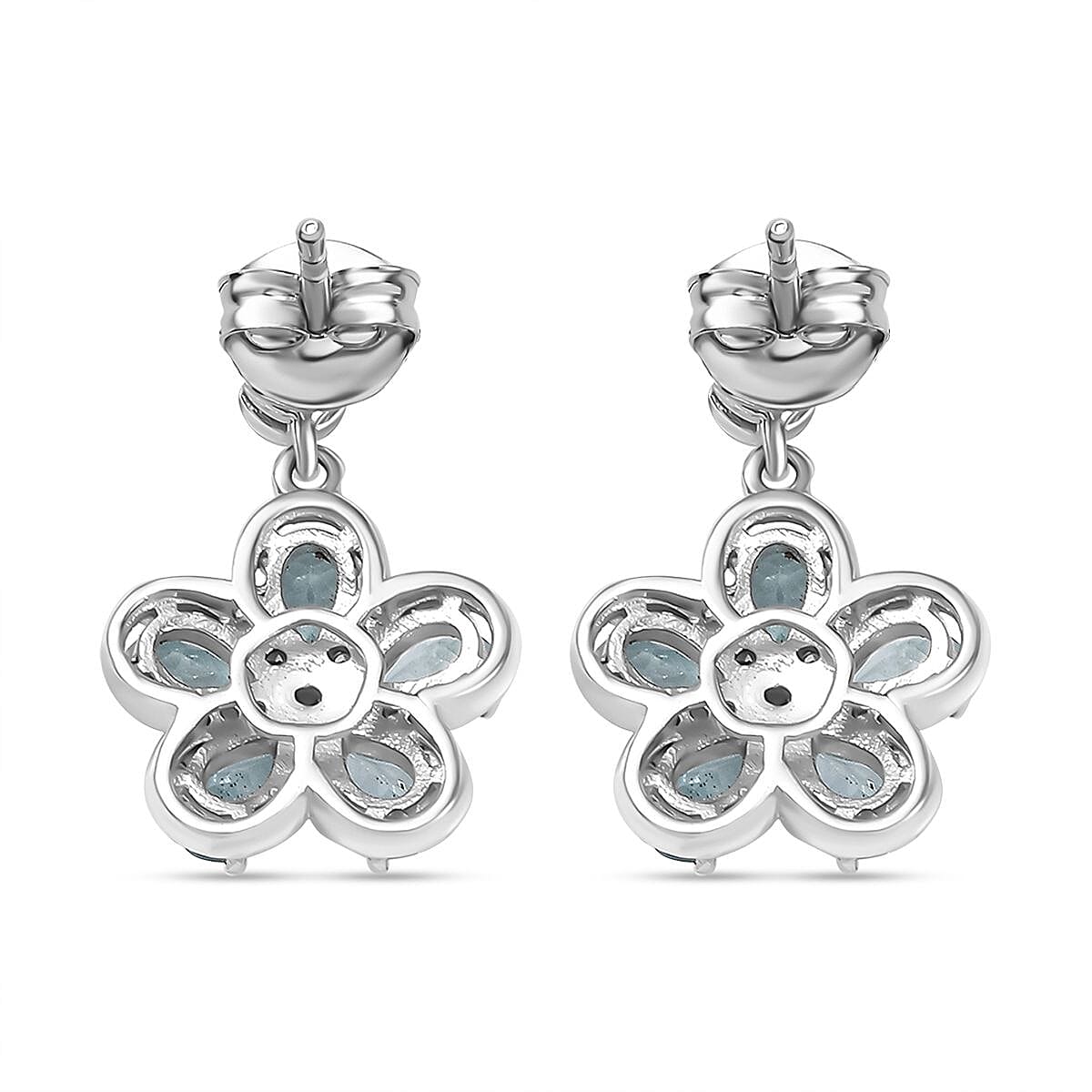 Lagoon Apatite &amp; White Zircon Dangling Earring with Push Back in Rhodium Overlay Sterling Silver 2.82 Ct. 8064478 6