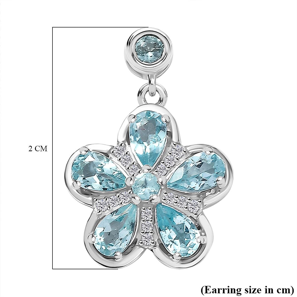 Lagoon Apatite &amp; White Zircon Dangling Earring with Push Back in Rhodium Overlay Sterling Silver 2.82 Ct. 8064478 7