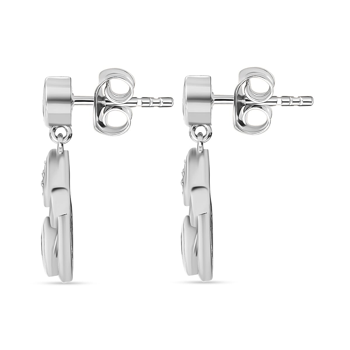 Lagoon Apatite &amp; White Zircon Dangling Earrings with Push Back in Rhodium Overlay Sterling Silver 1.03 Ct. 7965224 4