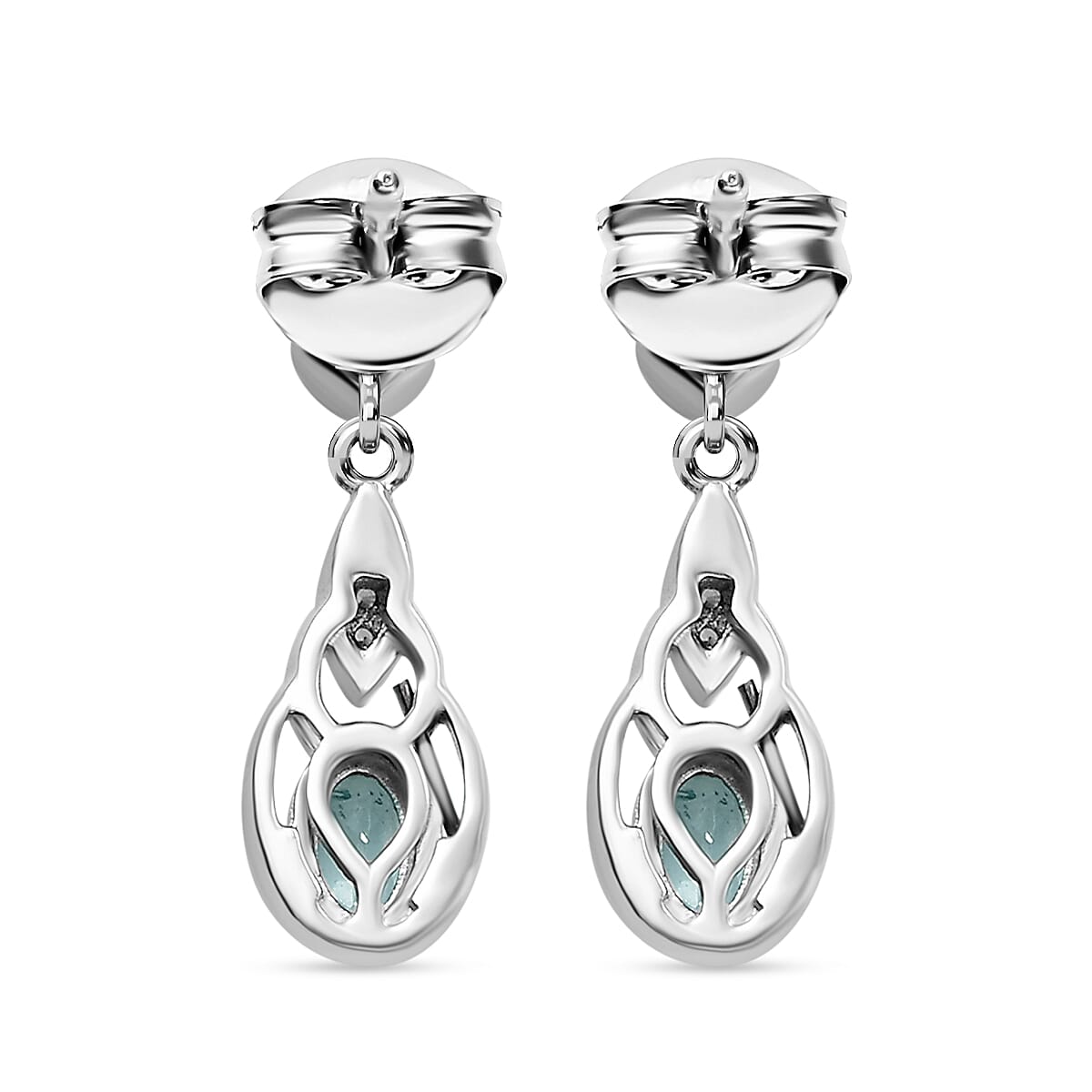 Lagoon Apatite &amp; White Zircon Dangling Earrings with Push Back in Rhodium Overlay Sterling Silver 1.03 Ct. 7965224 5