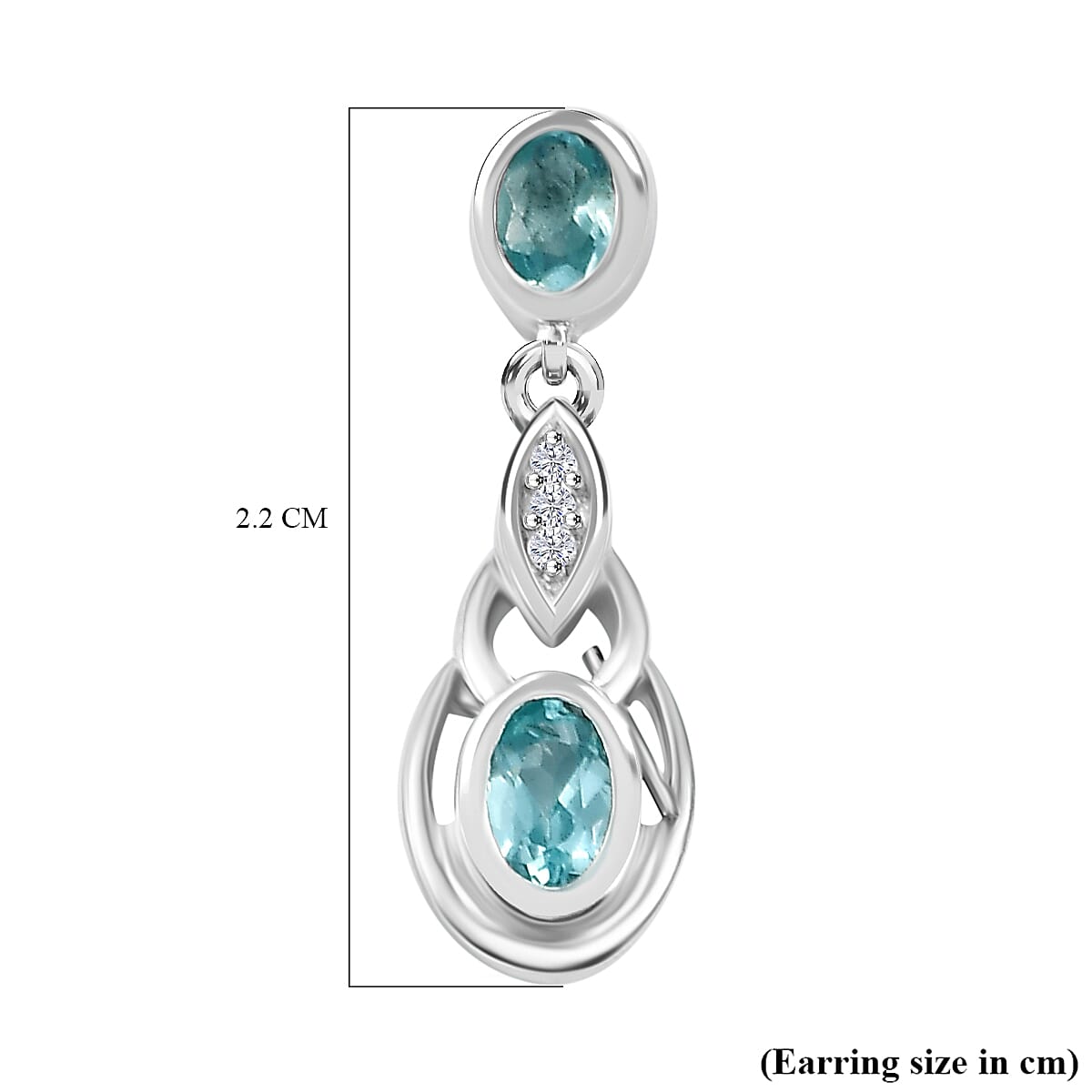 Lagoon Apatite &amp; White Zircon Dangling Earrings with Push Back in Rhodium Overlay Sterling Silver 1.03 Ct. 7965224 6