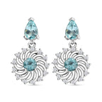 Lagoon Apatite & White Zircon Dangling Earring With Push Back in Rhodium Overlay Sterling Silver 1.70 Ct.