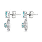 Lagoon Apatite & White Zircon Dangling Earring With Push Back in Rhodium Overlay Sterling Silver 1.70 Ct.