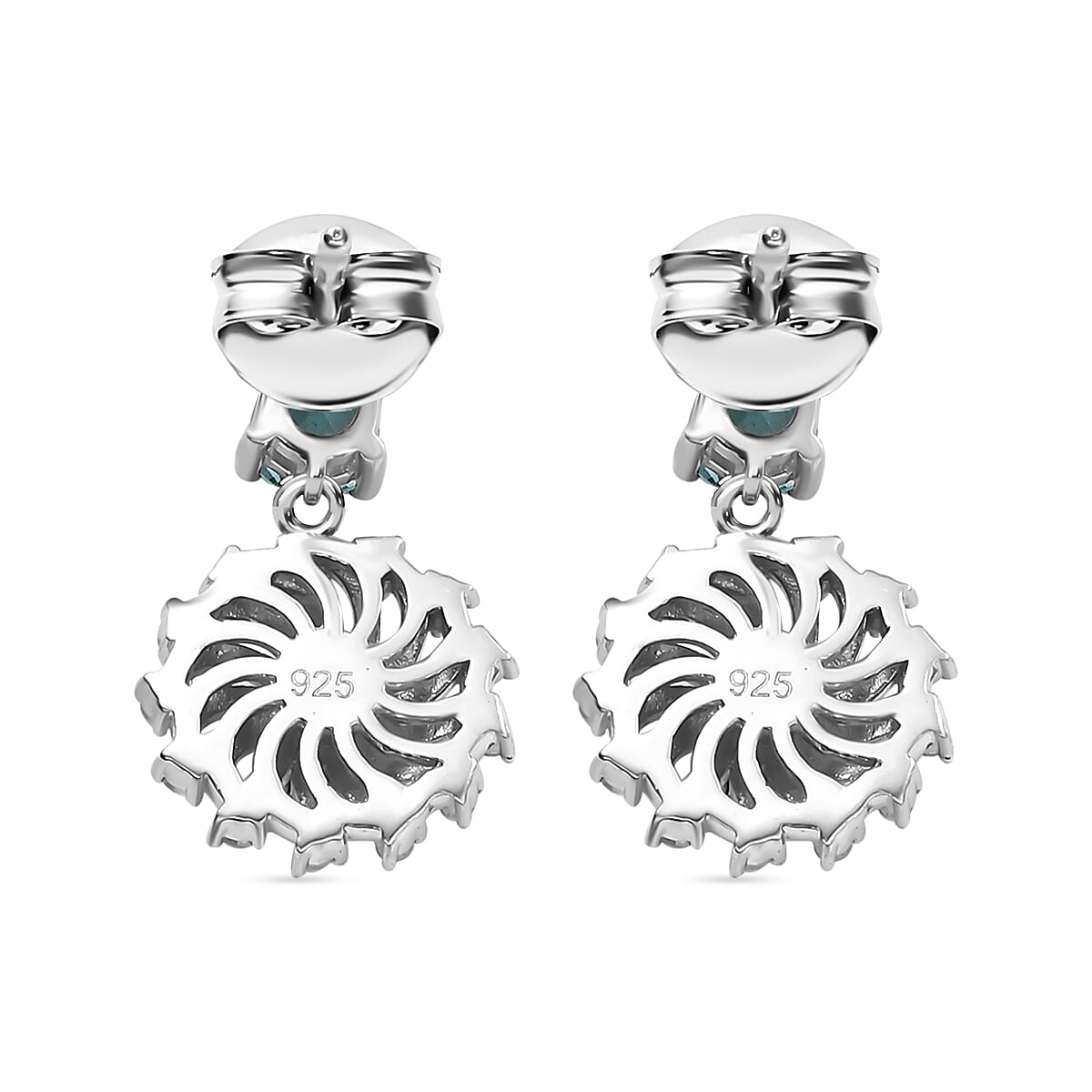 Lagoon Apatite &amp; White Zircon Dangling Earring With Push Back in Rhodium Overlay Sterling Silver 1.70 Ct. 7974203 5
