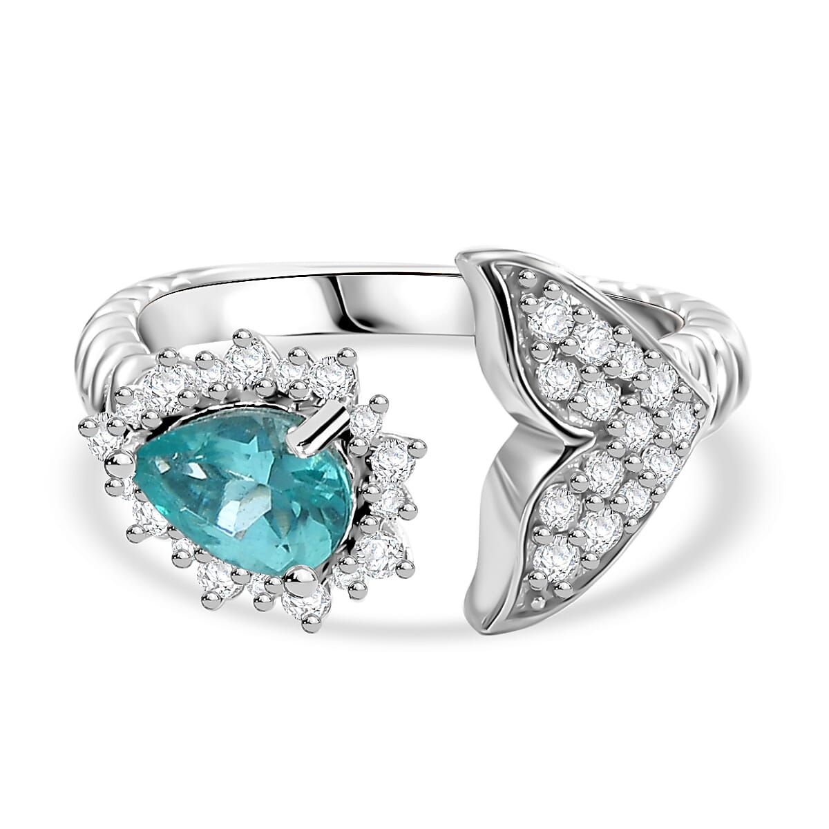 Lagoon Apatite &amp; White Zircon Fancy Ring in Rhodium Overlay Sterling Silver 1.25 Ct. 7965191 0