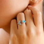 Lagoon Apatite & White Zircon Fancy Ring in Rhodium Overlay Sterling Silver 1.25 Ct.