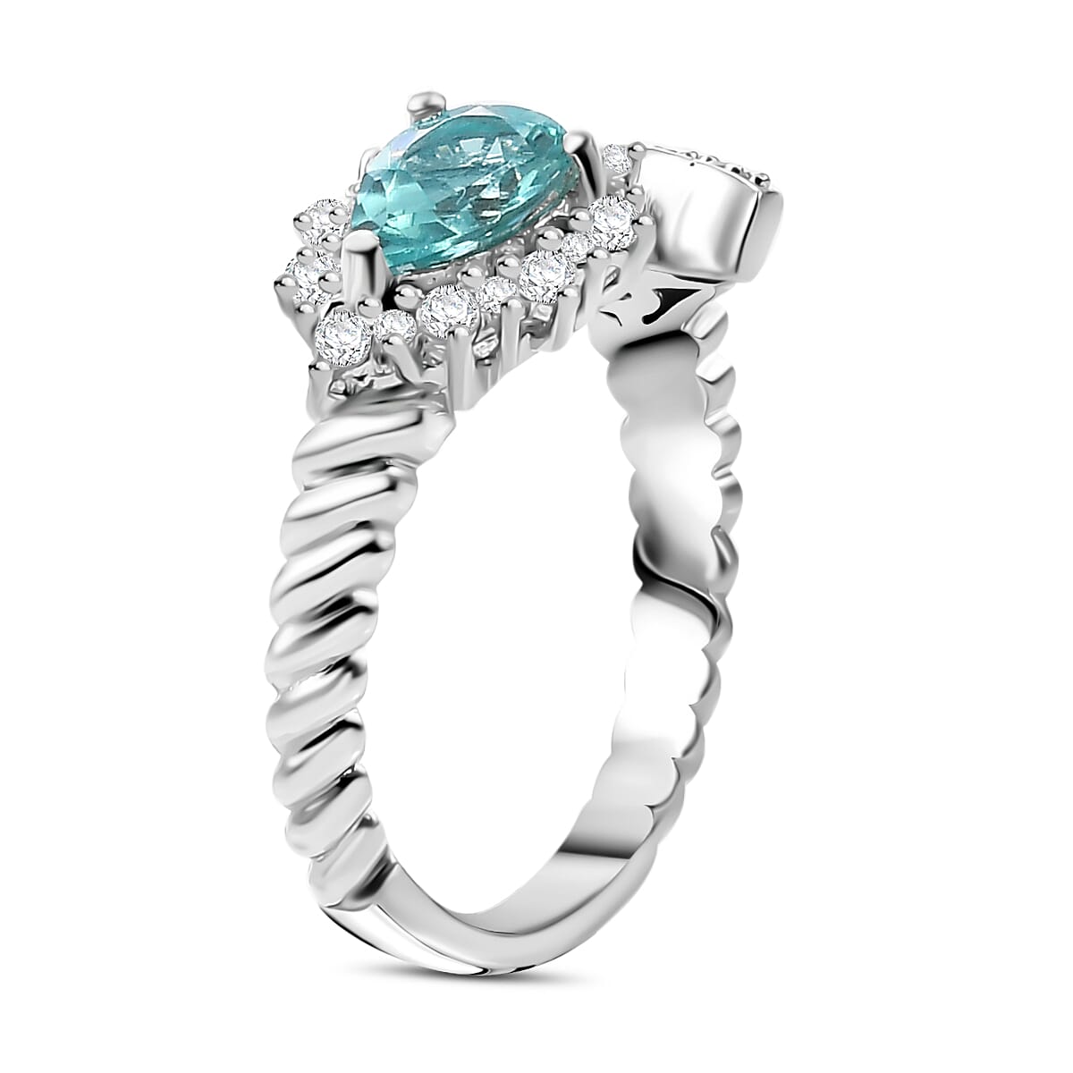 Lagoon Apatite &amp; White Zircon Fancy Ring in Rhodium Overlay Sterling Silver 1.25 Ct. 7965191 4