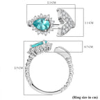 Lagoon Apatite & White Zircon Fancy Ring in Rhodium Overlay Sterling Silver 1.25 Ct.