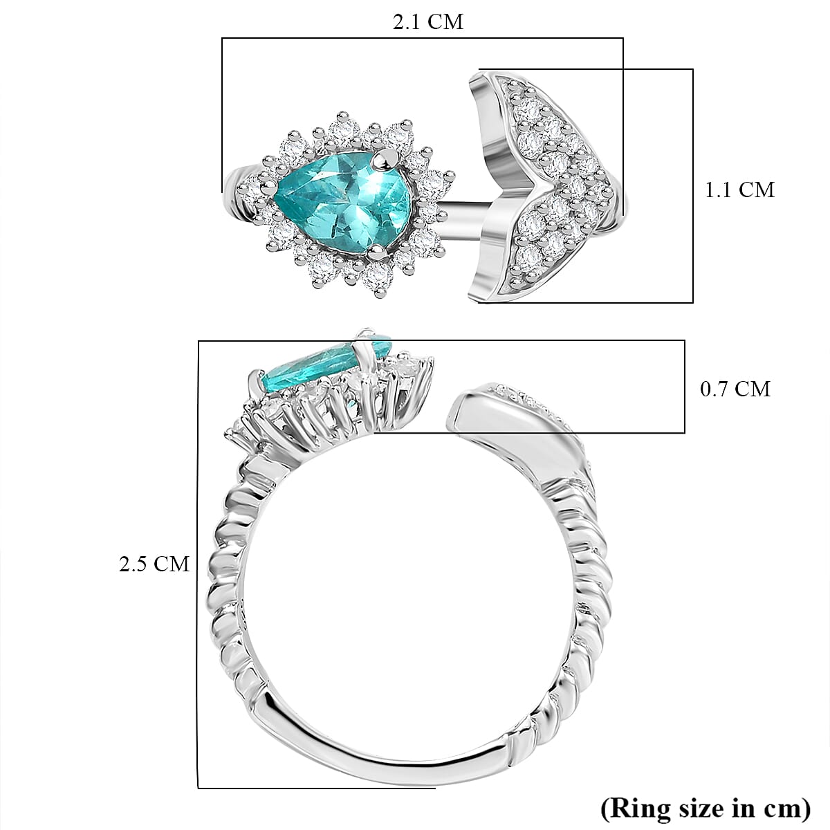 Lagoon Apatite &amp; White Zircon Fancy Ring in Rhodium Overlay Sterling Silver 1.25 Ct. 7965191 6