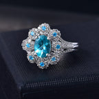 Lagoon Apatite, White Zircon & Neon Apatite Ring in Rhodium Overlay Sterling Silver 2.21 Ct.