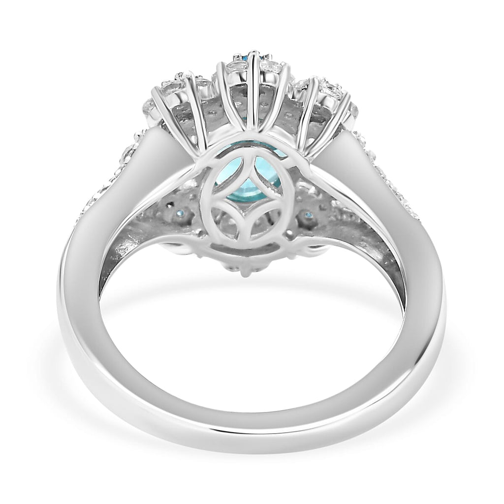 Lagoon Apatite, White Zircon & Neon Apatite Ring in Rhodium Overlay Sterling Silver 2.21 Ct.