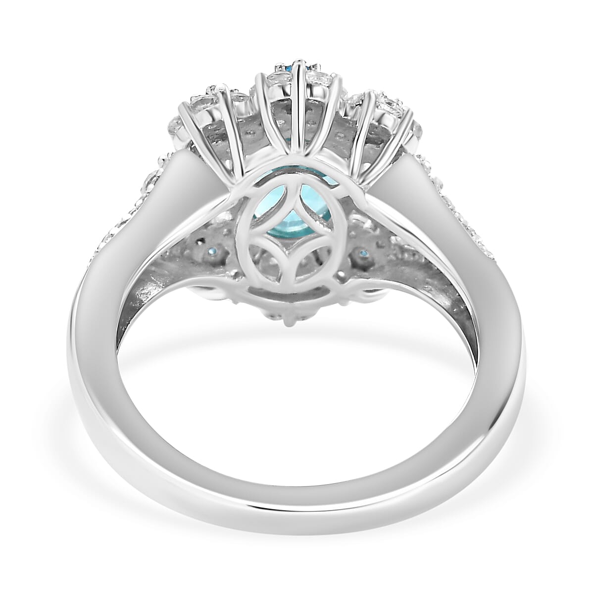 Lagoon Apatite, White Zircon &amp; Neon Apatite Floral Ring in Rhodium Overlay Sterling Silver 2.21 Ct. 7965378 4