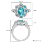 Lagoon Apatite, White Zircon & Neon Apatite Ring in Rhodium Overlay Sterling Silver 2.21 Ct.