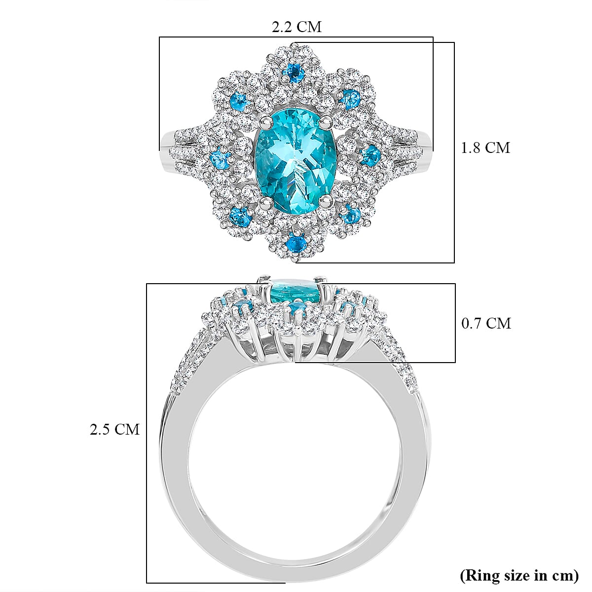 Lagoon Apatite, White Zircon &amp; Neon Apatite Floral Ring in Rhodium Overlay Sterling Silver 2.21 Ct. 7965378 5