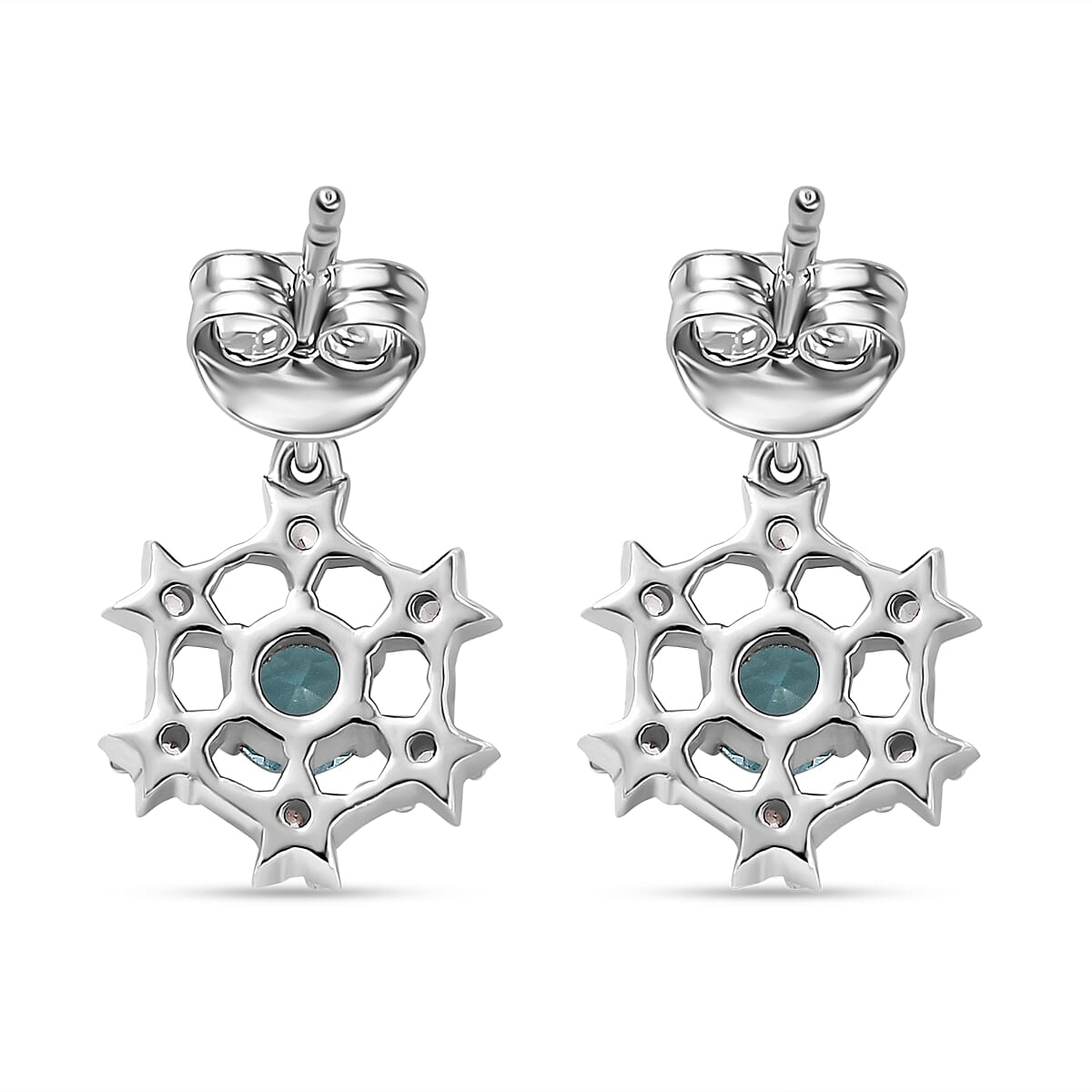 Lagoon Apatite &amp; White Zircon Solitaire Stud Earrings with Push Back in Rhodium Overlay Sterling Silver 1.35 Ct. 7967400 6