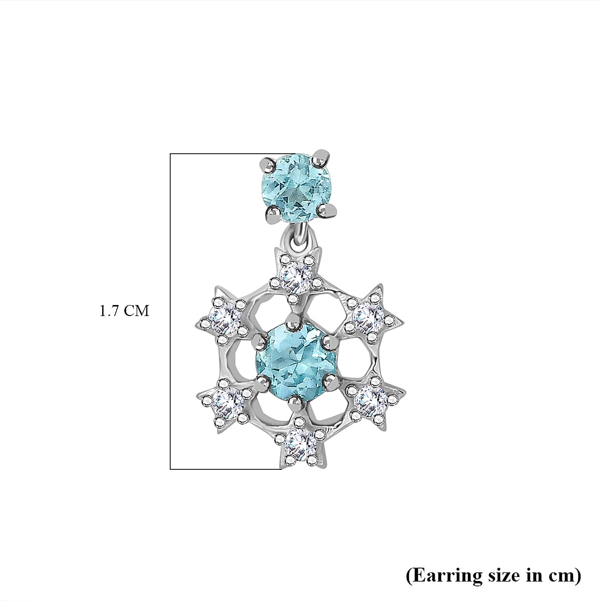 Lagoon Apatite &amp; White Zircon Solitaire Stud Earrings with Push Back in Rhodium Overlay Sterling Silver 1.35 Ct. 7967400 7
