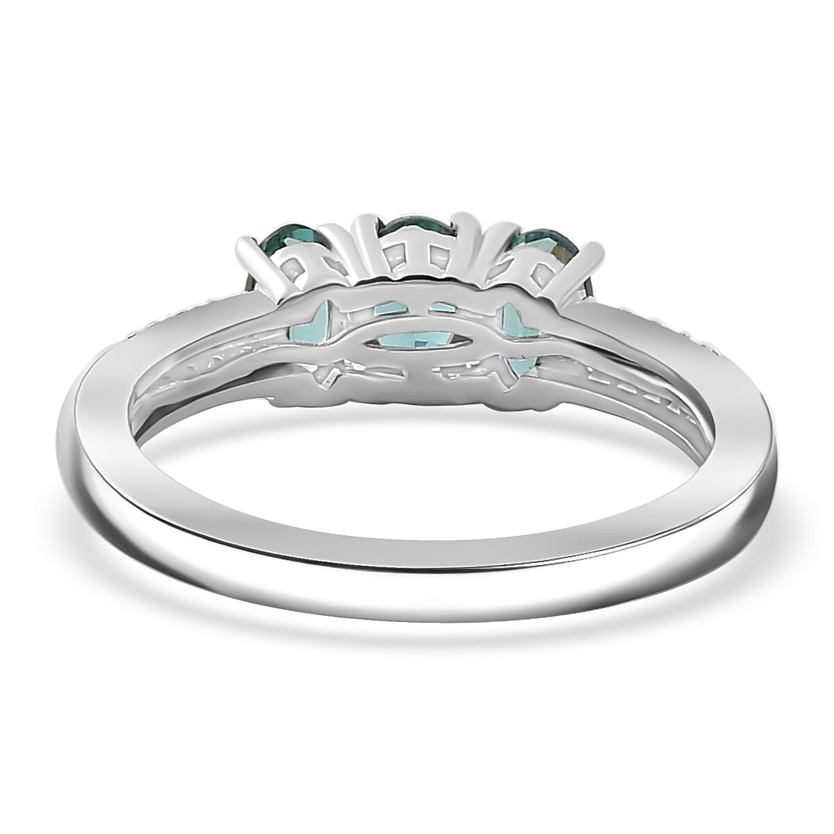 Lagoon Tourmaline, Moissanite 3-Stone Ring in Rhodium Overlay Sterling Silver 1.02  Ct. 7934224 5
