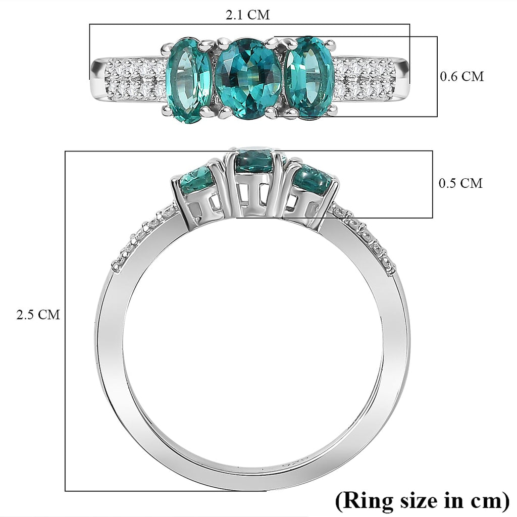 Lagoon Tourmaline, Moissanite Ring in Rhodium Overlay Sterling Silver 1.02 Ct.