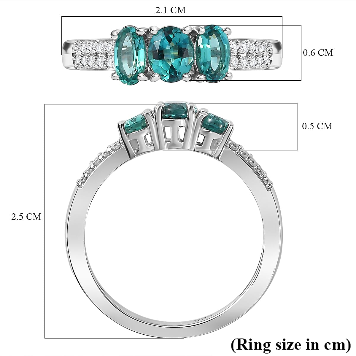 Lagoon Tourmaline, Moissanite 3-Stone Ring in Rhodium Overlay Sterling Silver 1.02  Ct. 7934224 6