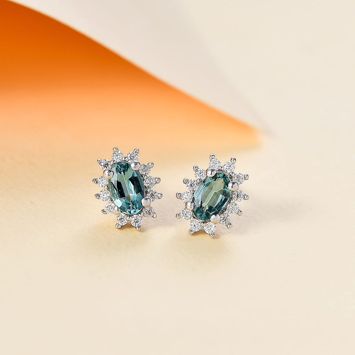 Lagoon Tourmaline &amp; Moissanite Solitaire Stud Earring (With Push Back) in Rhodium Overlay Sterling Silver 7930318 2