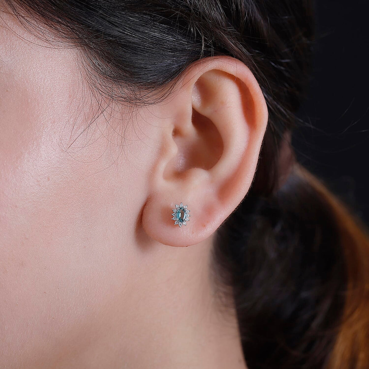 Lagoon Tourmaline &amp; Moissanite Solitaire Stud Earring (With Push Back) in Rhodium Overlay Sterling Silver 7930318 3
