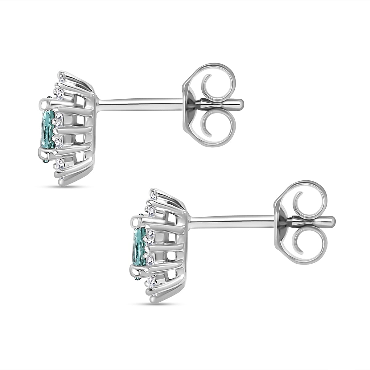 Lagoon Tourmaline &amp; Moissanite Solitaire Stud Earring (With Push Back) in Rhodium Overlay Sterling Silver 7930318 5