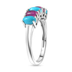 Lagoon Turquoise & African Ruby Five Stone Ring in Platinum Overlay Sterling Silver 1.65 Ct.