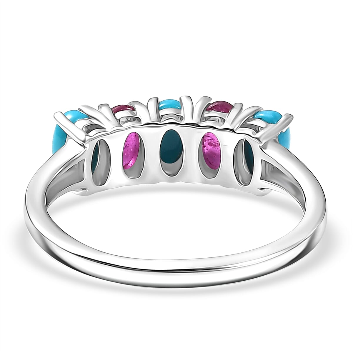 Lagoon Turquoise, African Ruby 5-Stone Ring in Platinum Overlay Sterling Silver 1.65 Ct. 8216062 5