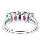 Lagoon Turquoise & African Ruby Five Stone Ring in Platinum Overlay Sterling Silver 1.65 Ct.