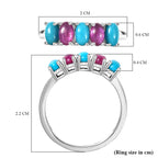 Lagoon Turquoise & African Ruby Five Stone Ring in Platinum Overlay Sterling Silver 1.65 Ct.