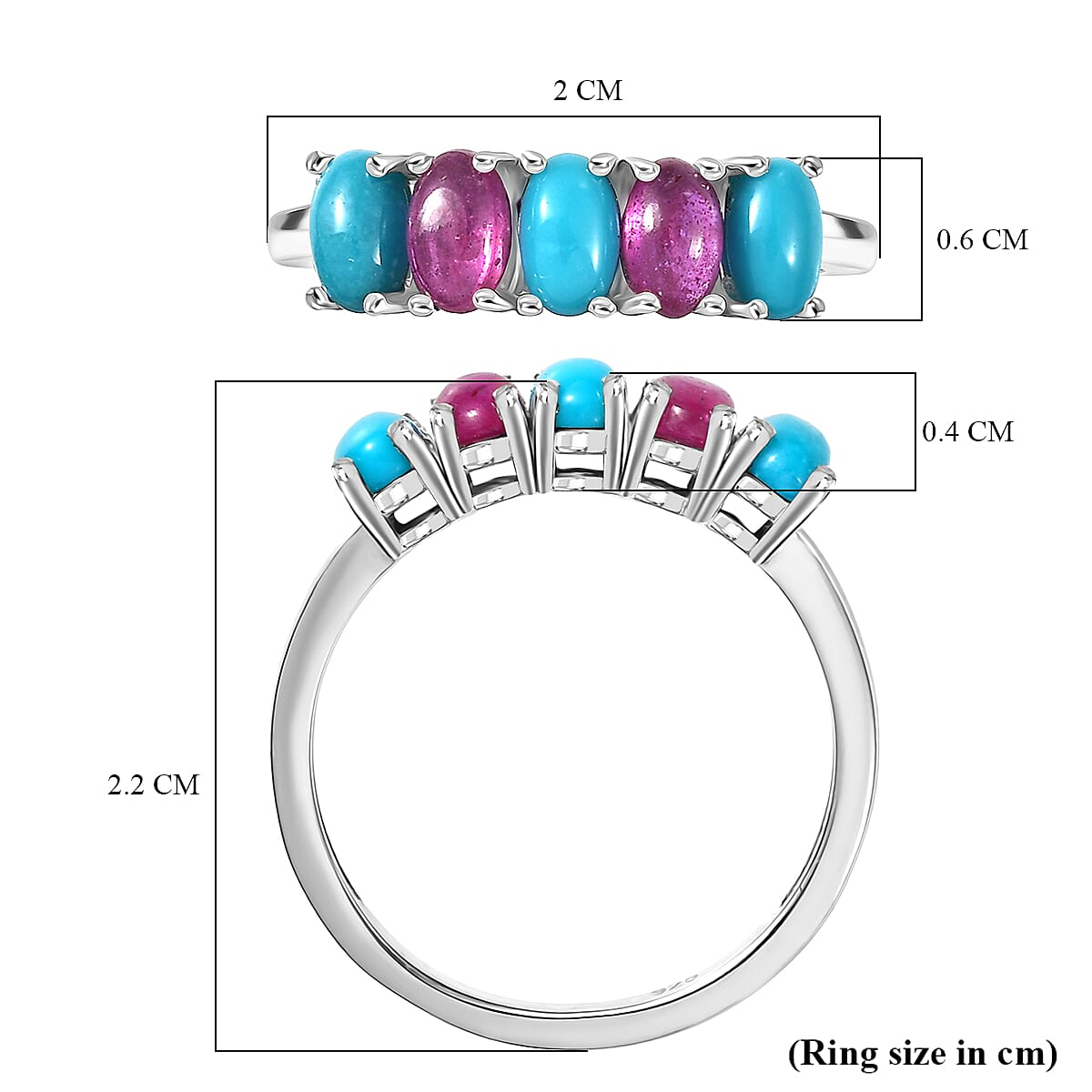 Lagoon Turquoise, African Ruby 5-Stone Ring in Platinum Overlay Sterling Silver 1.65 Ct. 8216062 6