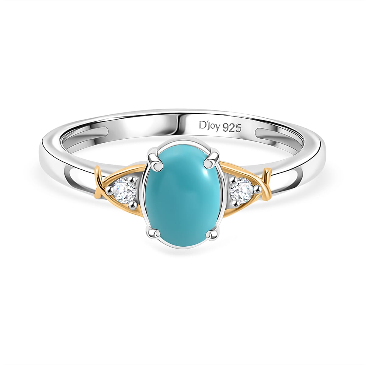 D'joy Lagoon Turquoise, White Zircon Ring in Yellow Gold and Platinum Plating Sterling Silver 8216479 0