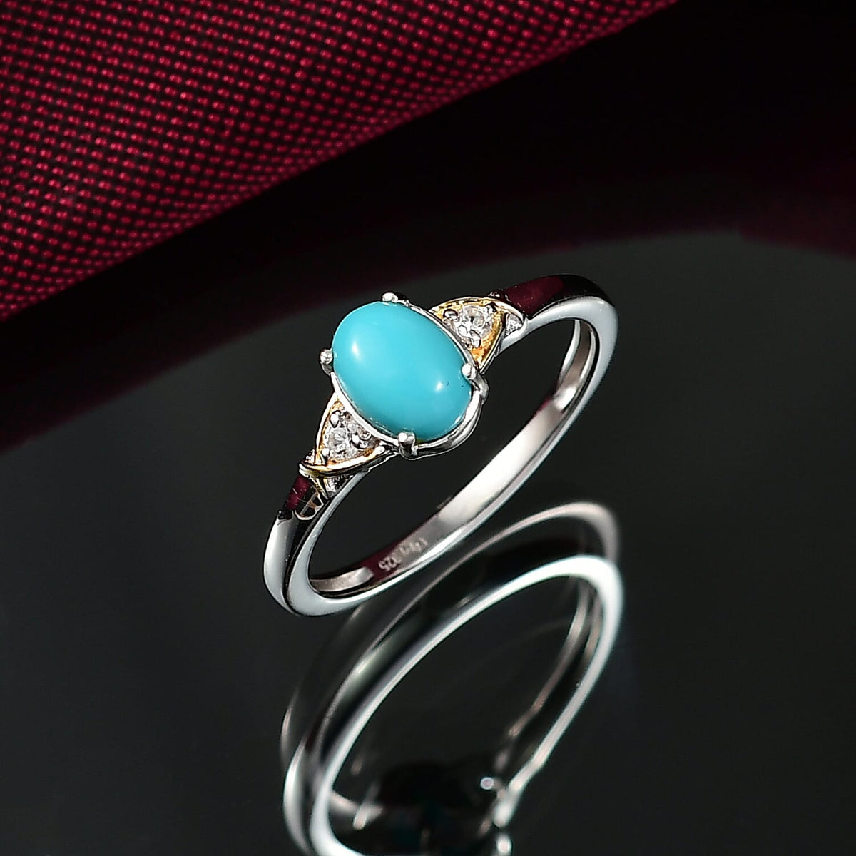 D'joy Lagoon Turquoise, White Zircon Ring in Yellow Gold and Platinum Plating Sterling Silver 8216479 1