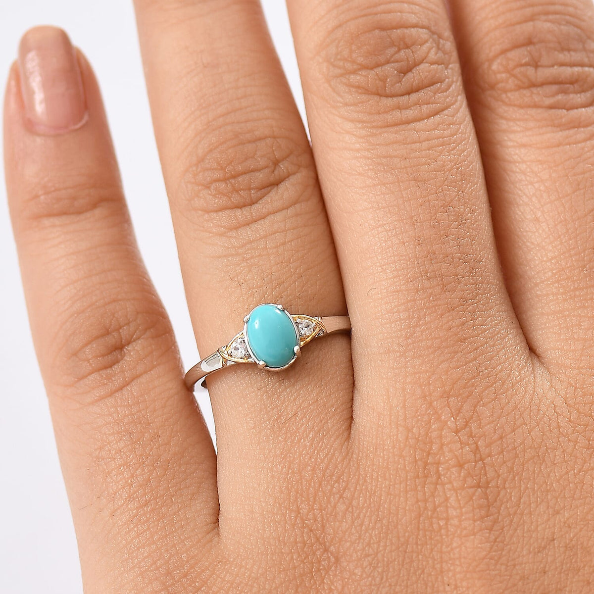 D'joy Lagoon Turquoise, White Zircon Ring in Yellow Gold and Platinum Plating Sterling Silver 8216479 2
