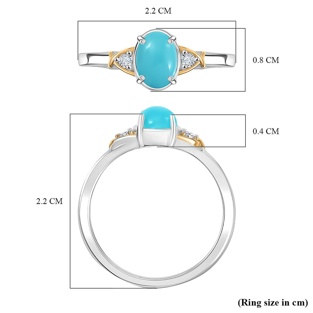 D'joy Lagoon Turquoise & White Zircon Ring in Yellow Gold & Platinum Plating Sterling Silver