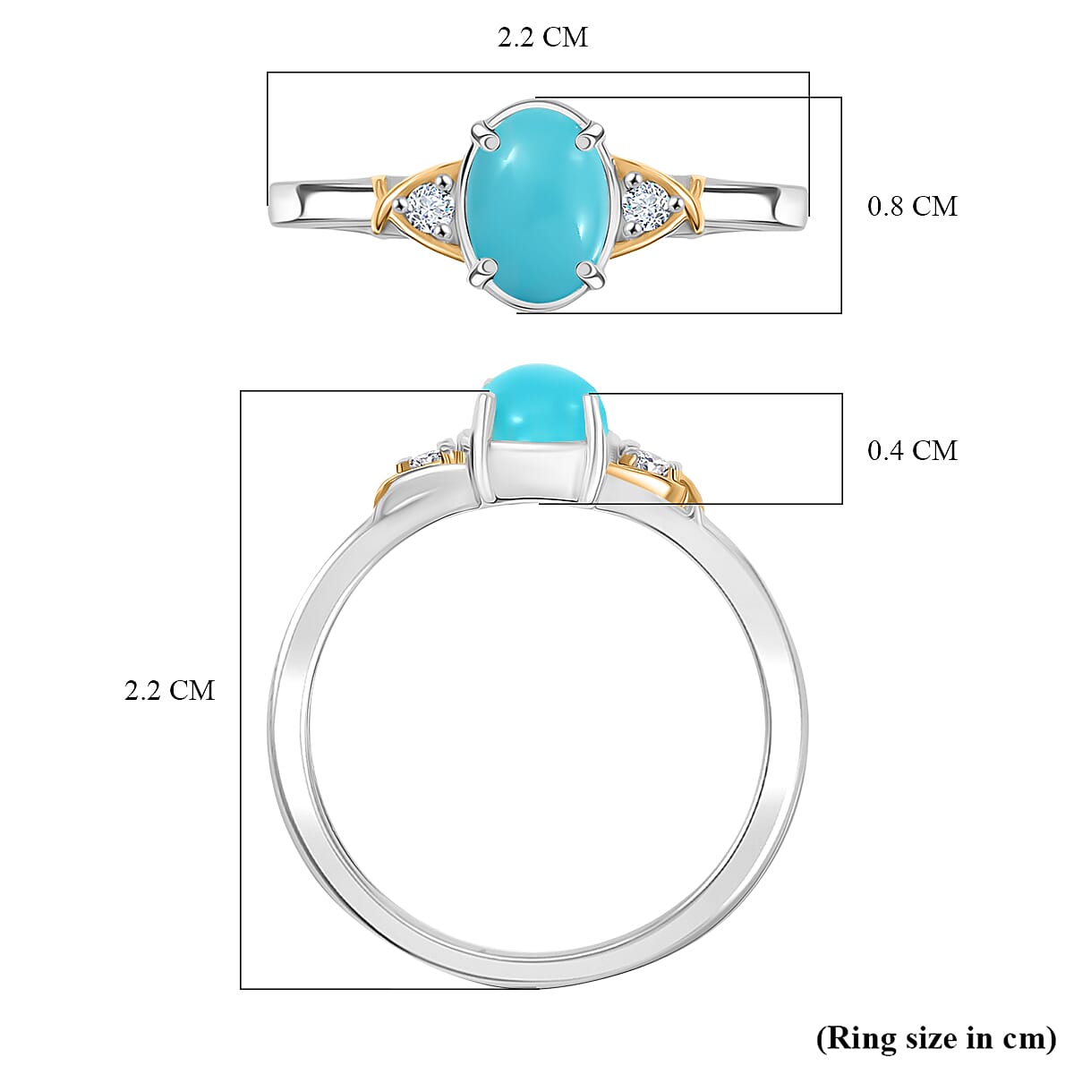 D'joy Lagoon Turquoise, White Zircon Ring in Yellow Gold and Platinum Plating Sterling Silver 8216479 5