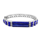 Lapis Lazuli , Blue Diamond and White Austrian Crystal Bangle (Size - 7) in Silver Tone.